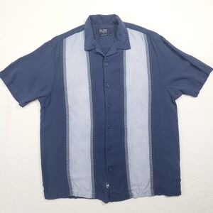 Nat Nast Silk Camp Shirt Mens Medium Blue Grey Titanium Bowling Loop Collar Camp